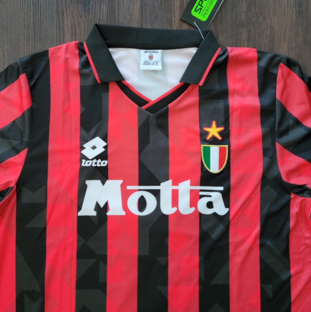 Paolo Maldini AC Milan New Men's Retro Long Sleeve Lotto Soccer Jersey - Picture 2 of 9